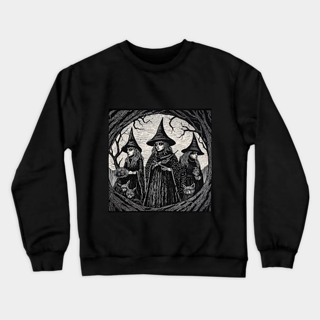 Weird Sisters Linocut Crewneck Sweatshirt by Lamp DigiArt